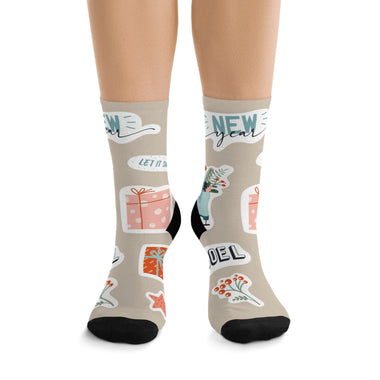 Holiday Sticker Pattern Socks — 'Let It Snow' Recycled-Poly Crew Socks