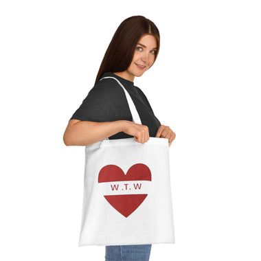 W.T.W Love Heart Cotton Tote Bag — Romantic, Casual Everyday Tote for Gifts