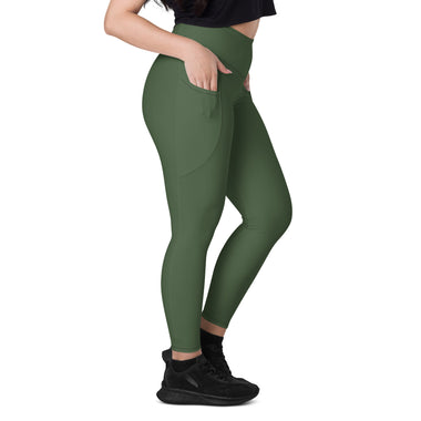 Recycled High Waisted Dark Green Leggings with pockets (UPF 50+)