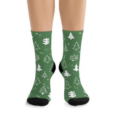 Christmas Tree Pattern Socks – Green Holiday Crew Socks (Recycled Poly)