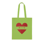 W.T.W Red Heart Cotton Tote Bag — Romantic, Casual Everyday Tote for Gifts