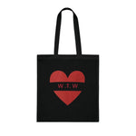 W.T.W Red Heart Cotton Tote Bag — Romantic, Casual Everyday Tote for Gifts
