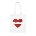 W.T.W Red Heart Cotton Tote Bag — Romantic, Casual Everyday Tote for Gifts