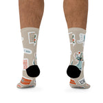 Holiday Sticker Pattern Socks — 'Let It Snow' Recycled-Poly Crew Socks