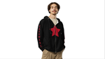 Recycled star zip unisex black hoodie