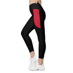 Recycled High Waisted leggings with red pockets (UPF 50+)