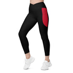 Recycled High Waisted leggings with red pockets (UPF 50+)