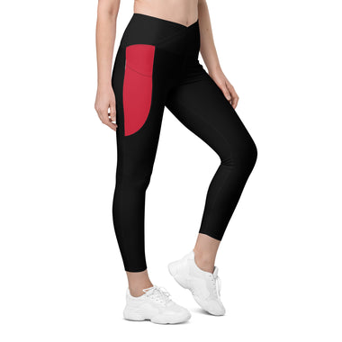 Recycled High Waisted leggings with red pockets (UPF 50+)