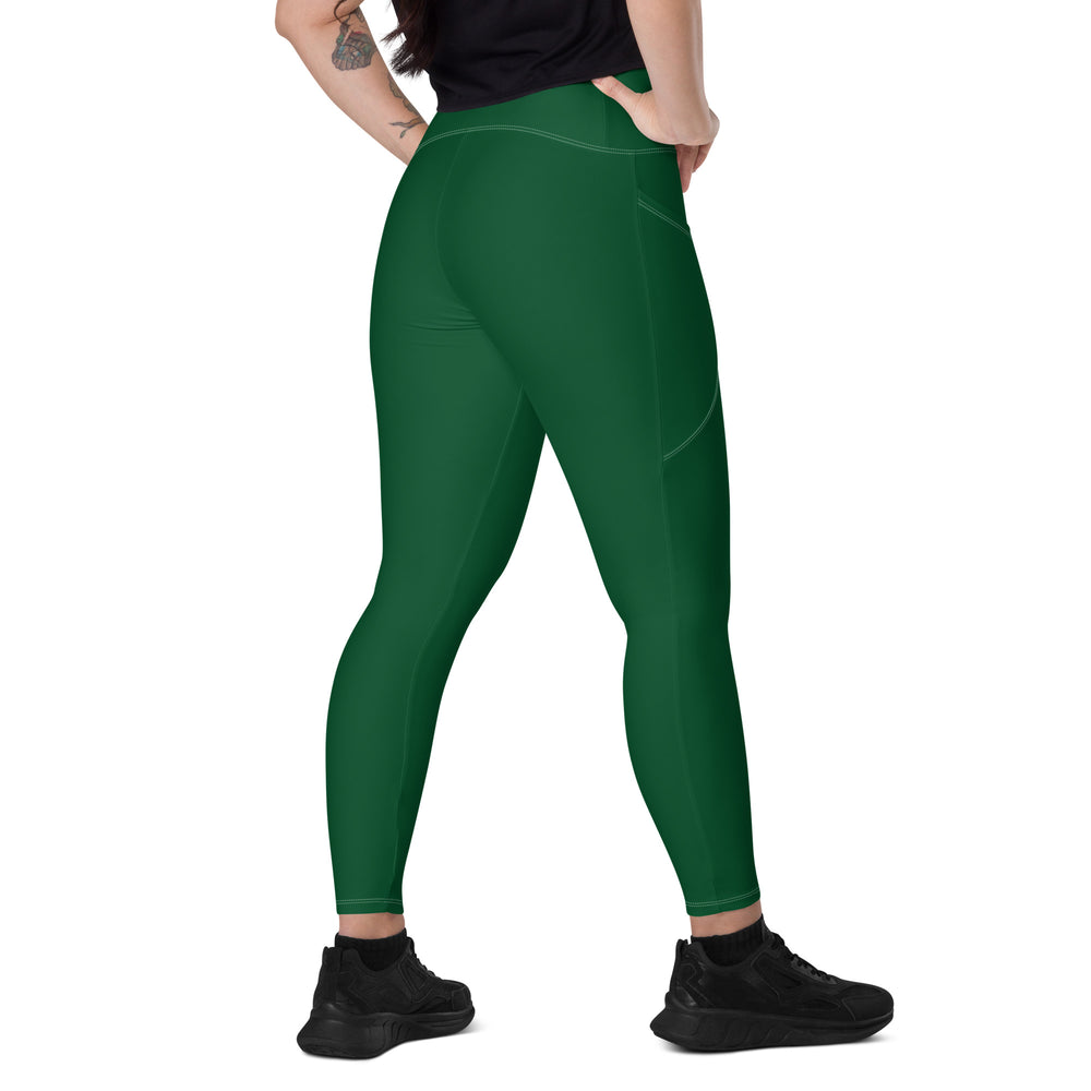 Recycled High Waisted Forest Green Recycled Leggings with pockets (UPF –  Casuwares