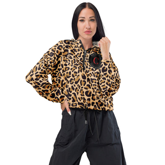 Women’s cropped leopard print windbreaker waterproof jacket