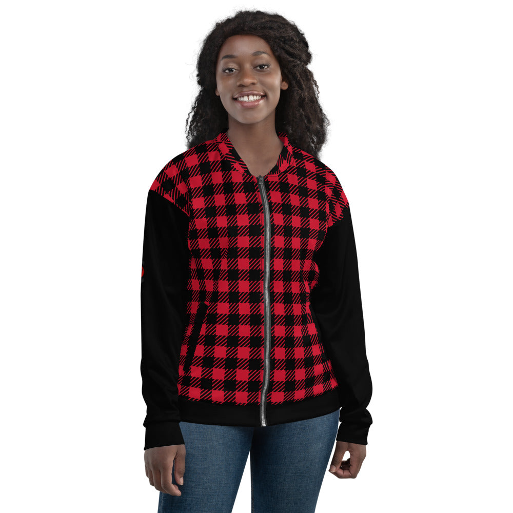 Bomber Jacket Black And Red Checkered Jacket Womens Lightweight